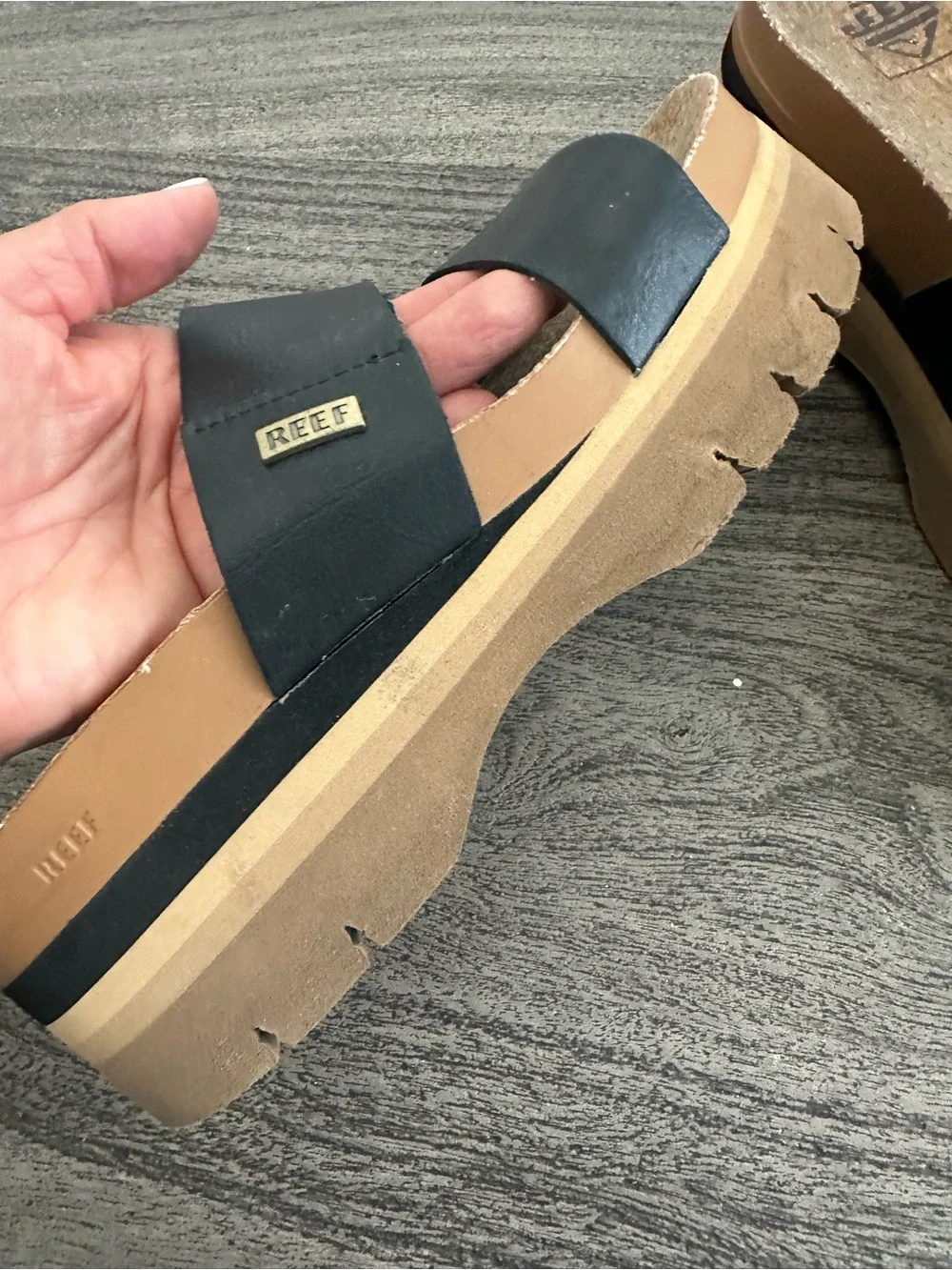 Reef Black‎ Logo Cork Footbed Slide